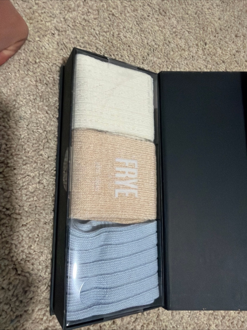 Frye Three-Pack Ribbed Crew Socks — Cream, Beige, Light Blue